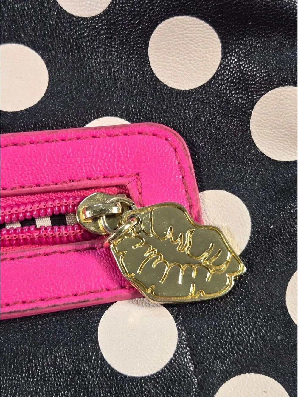 Betsey Johnson Polka Dot Mini Backpack Pink Trim Goth Retro